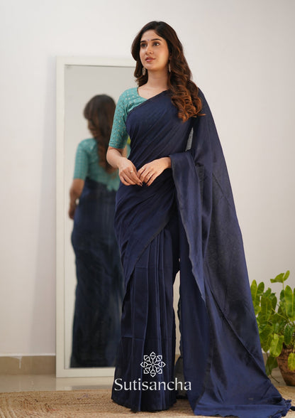 Dhiyona SS Sutisancha Navyblue Handloom Cotton Saree with Designer Blouse