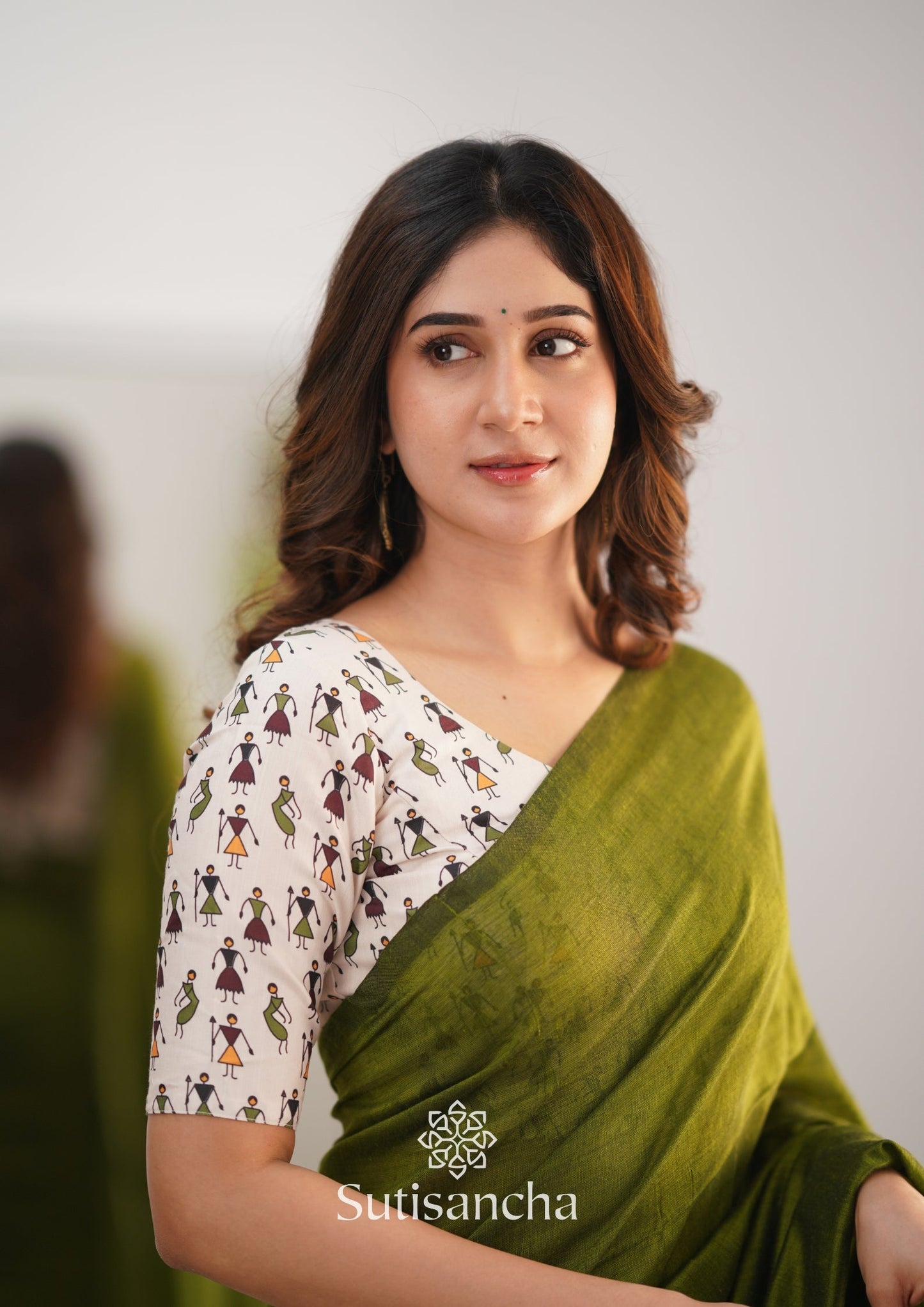 Dhiyona SS Sutisancha Mehndi Handloom Cotton Saree With Blouse