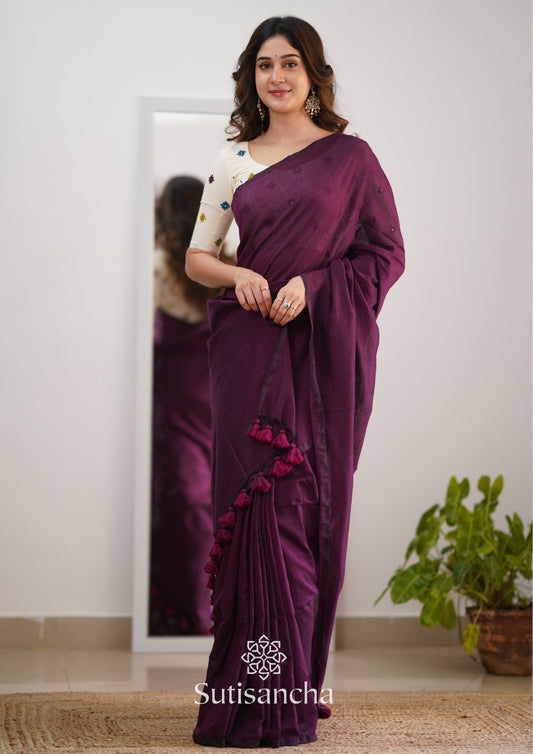 Dhiyona SS Sutisancha Magenta Handloom Cotton Saree with Designer Blouse