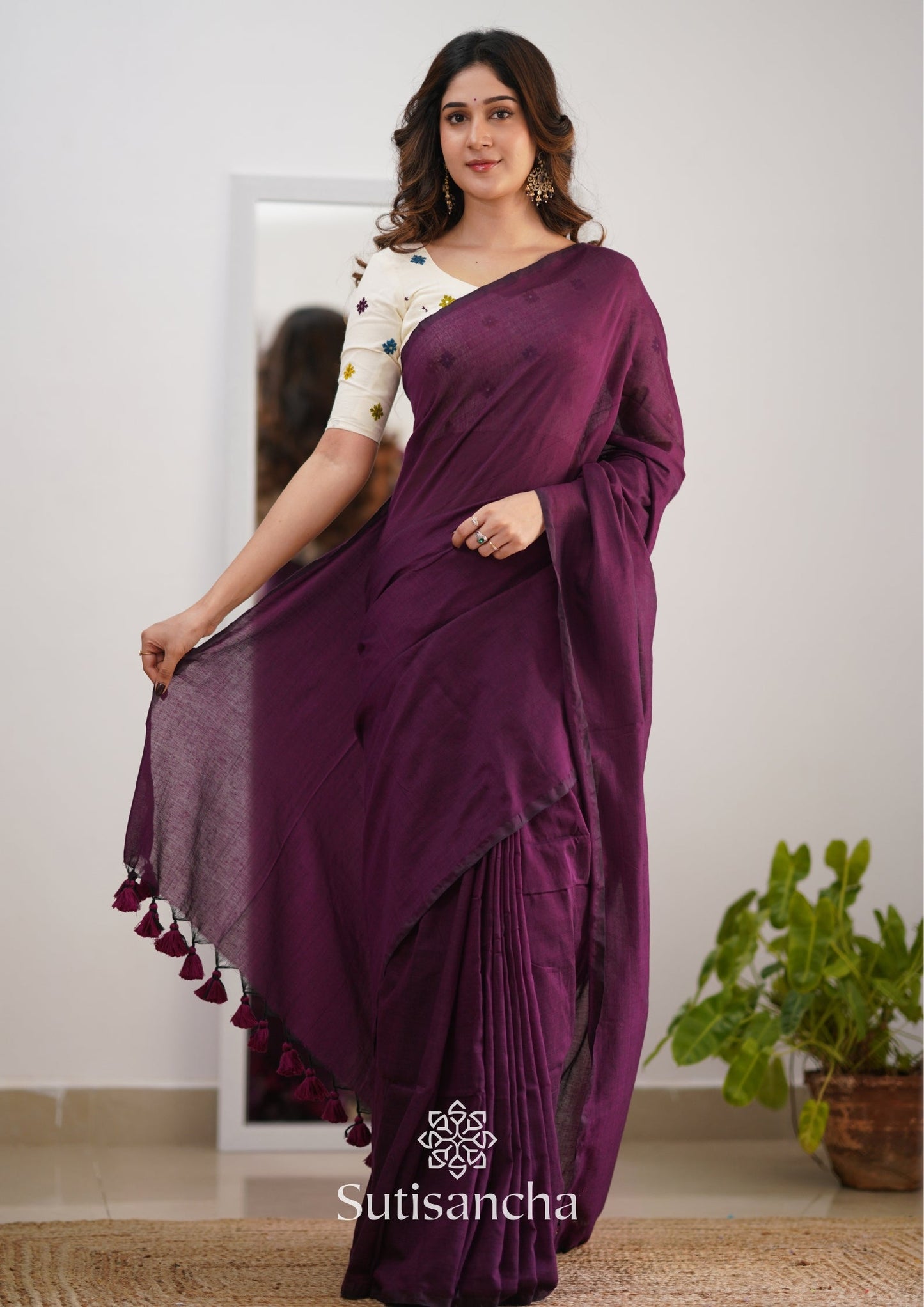 Dhiyona SS Sutisancha Magenta Handloom Cotton Saree with Designer Blouse