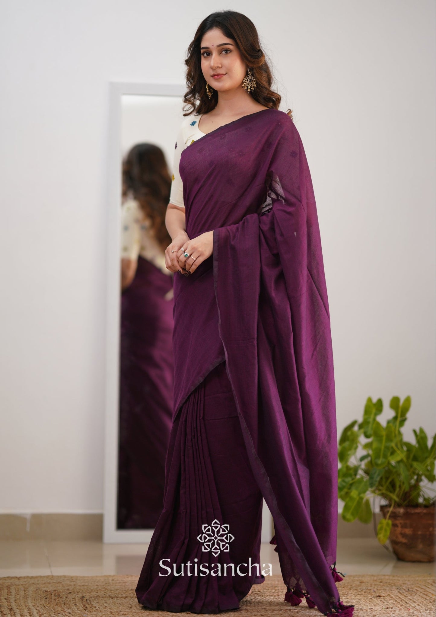 Dhiyona SS Sutisancha Magenta Handloom Cotton Saree with Designer Blouse