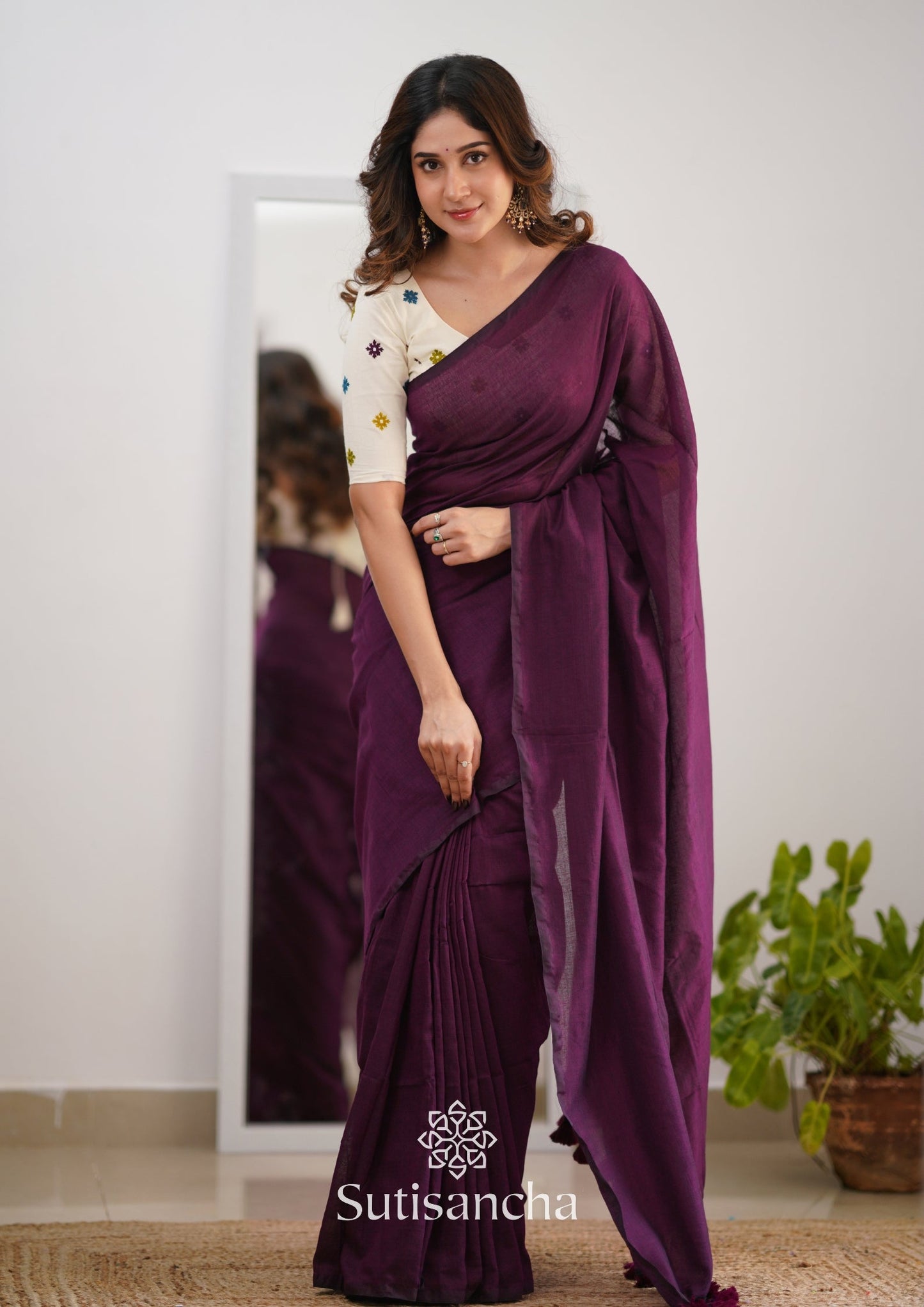 Dhiyona SS Sutisancha Magenta Handloom Cotton Saree with Designer Blouse