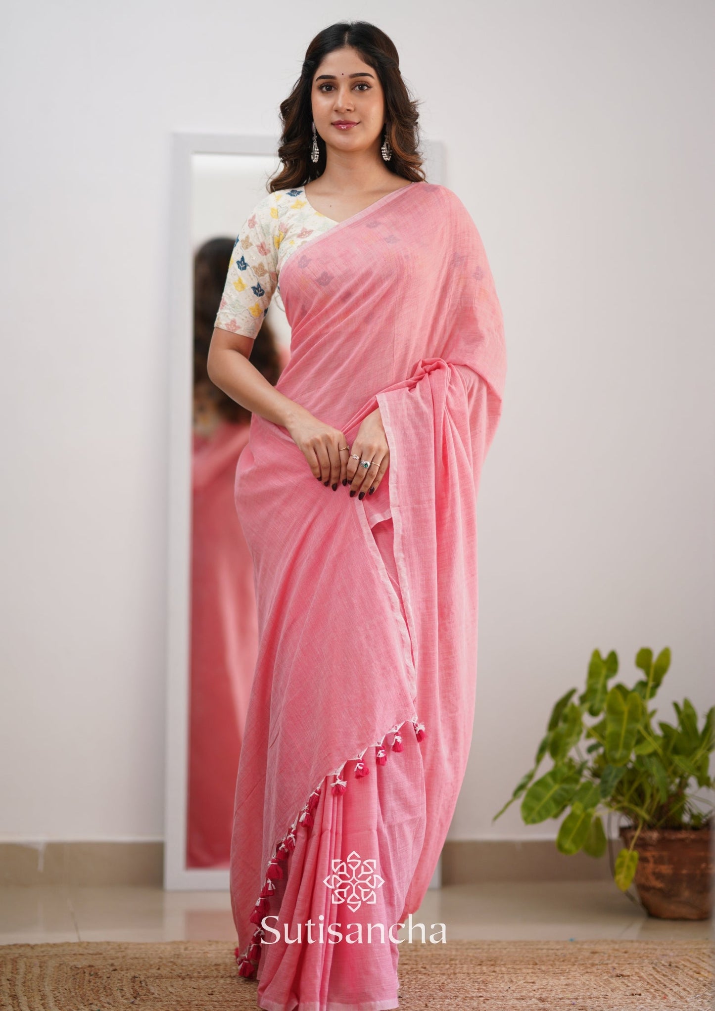 Dhiyona SS Sutisancha Peach Handloom Cotton Saree With Designer Blouse