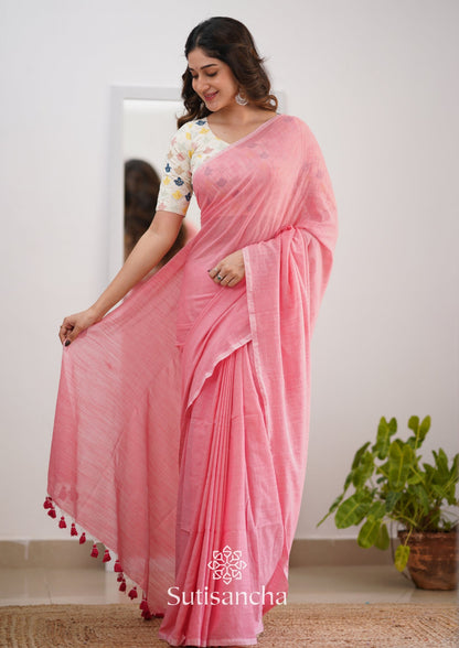 Dhiyona SS Sutisancha Peach Handloom Cotton Saree With Designer Blouse