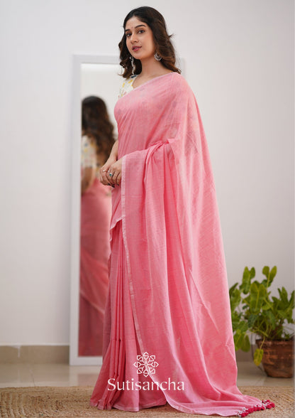 Dhiyona SS Sutisancha Peach Handloom Cotton Saree With Designer Blouse