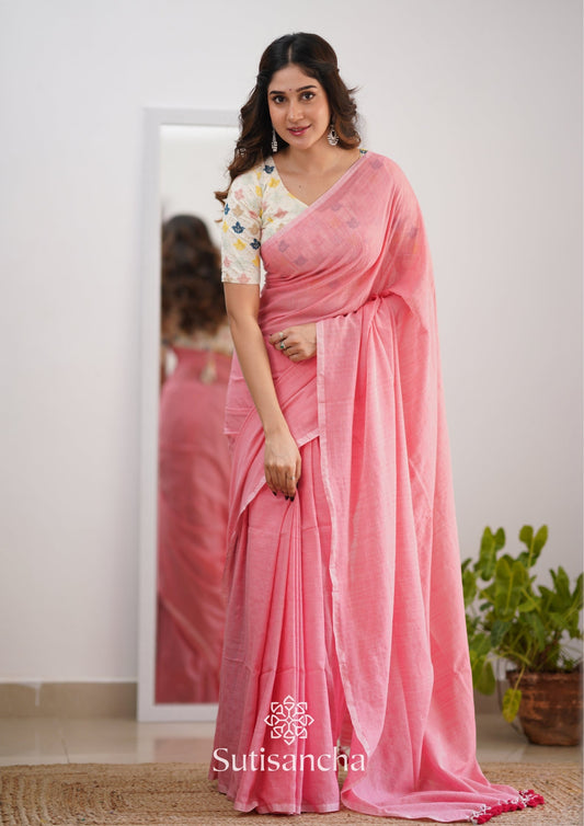 Dhiyona SS Sutisancha Peach Handloom Cotton Saree With Designer Blouse