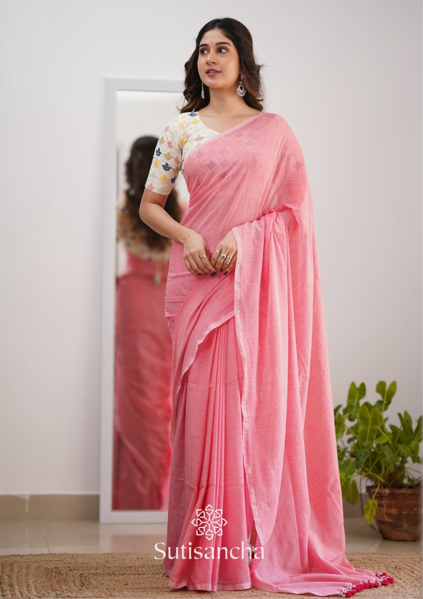 Dhiyona SS Sutisancha Peach Handloom Cotton Saree With Designer Blouse
