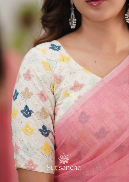 Dhiyona SS Sutisancha Peach Handloom Cotton Saree With Designer Blouse