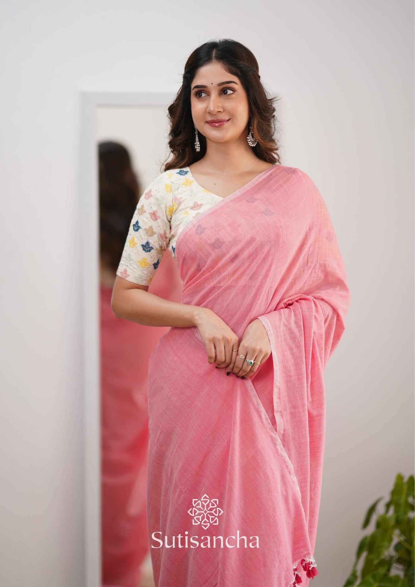 Dhiyona SS Sutisancha Peach Handloom Cotton Saree With Designer Blouse