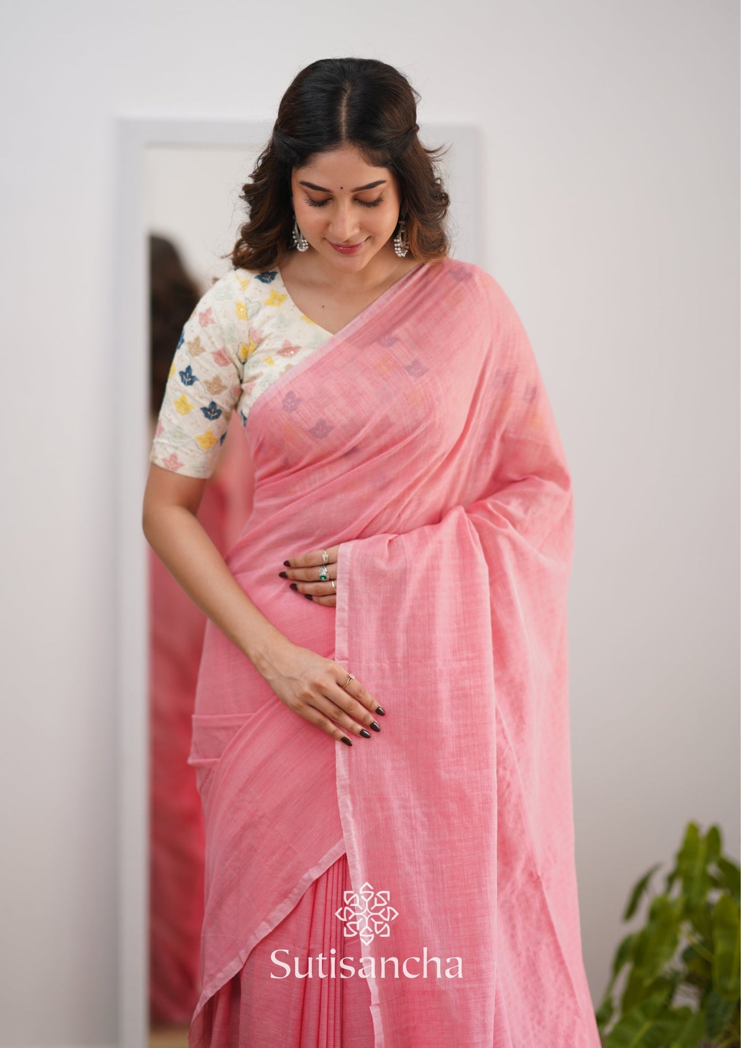 Dhiyona SS Sutisancha Peach Handloom Cotton Saree With Designer Blouse