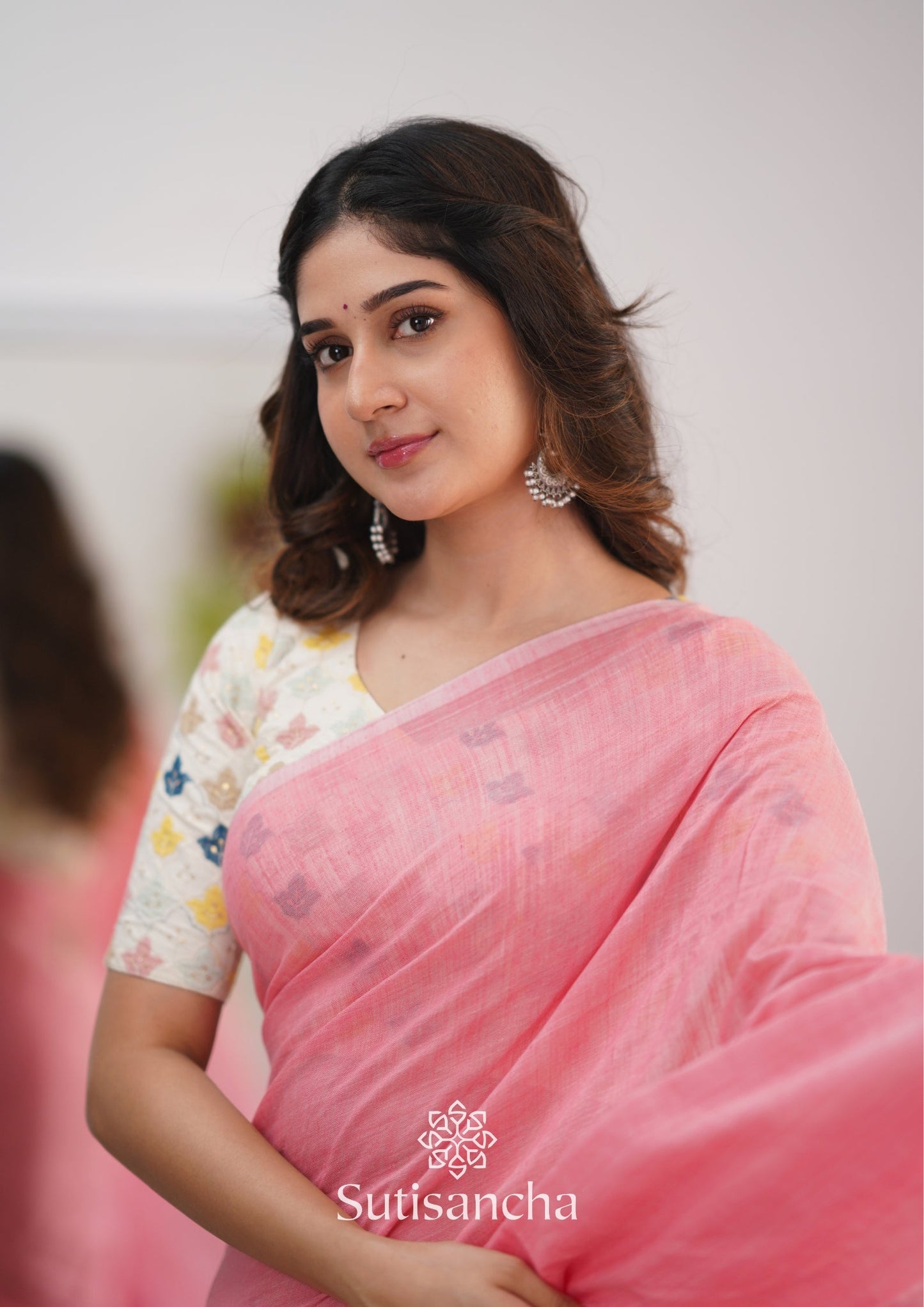 Dhiyona SS Sutisancha Peach Handloom Cotton Saree With Designer Blouse