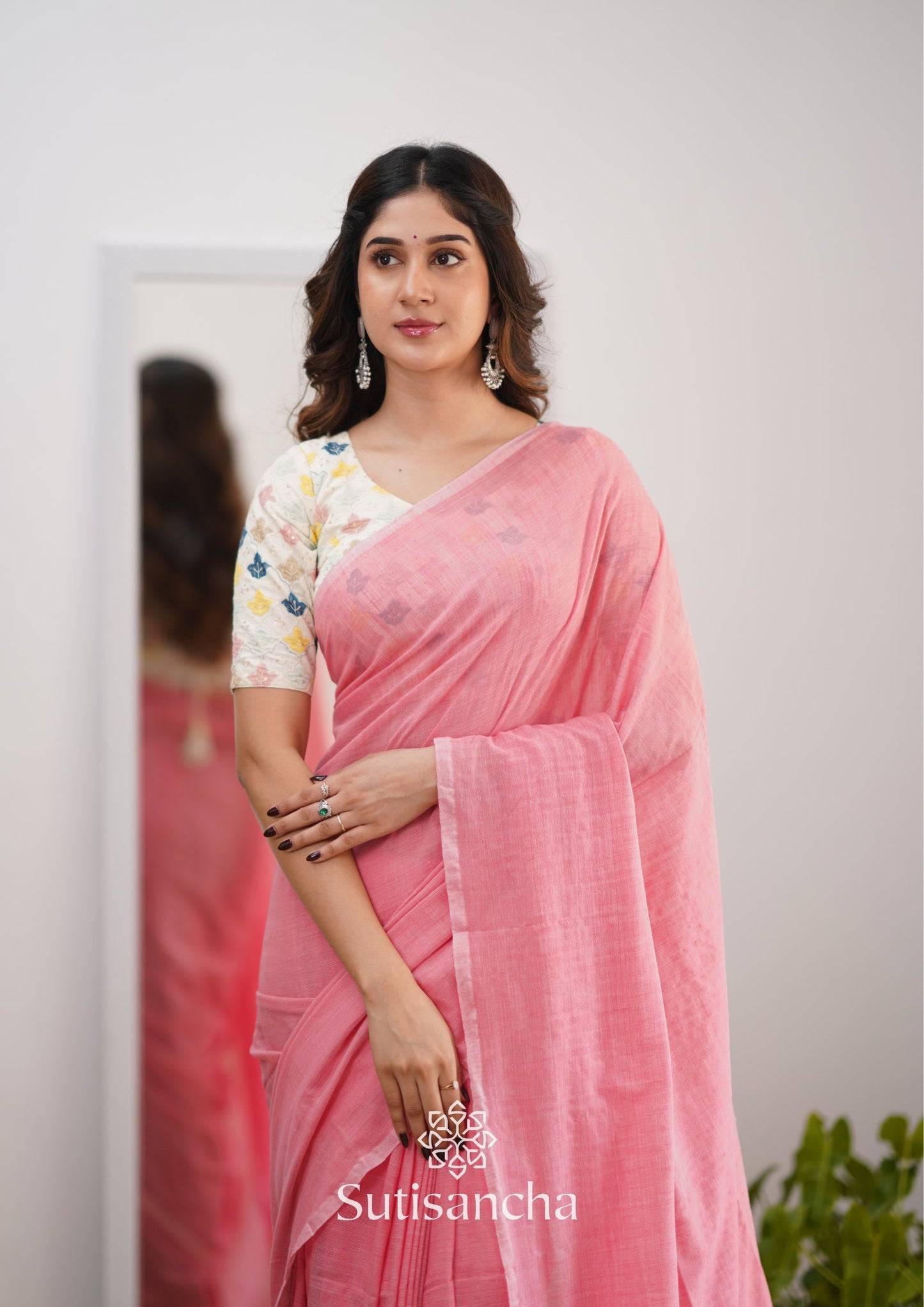 Dhiyona SS Sutisancha Peach Handloom Cotton Saree With Designer Blouse
