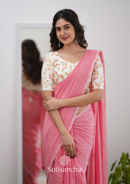 Dhiyona SS Sutisancha Peach Handloom Cotton Saree With Designer Blouse