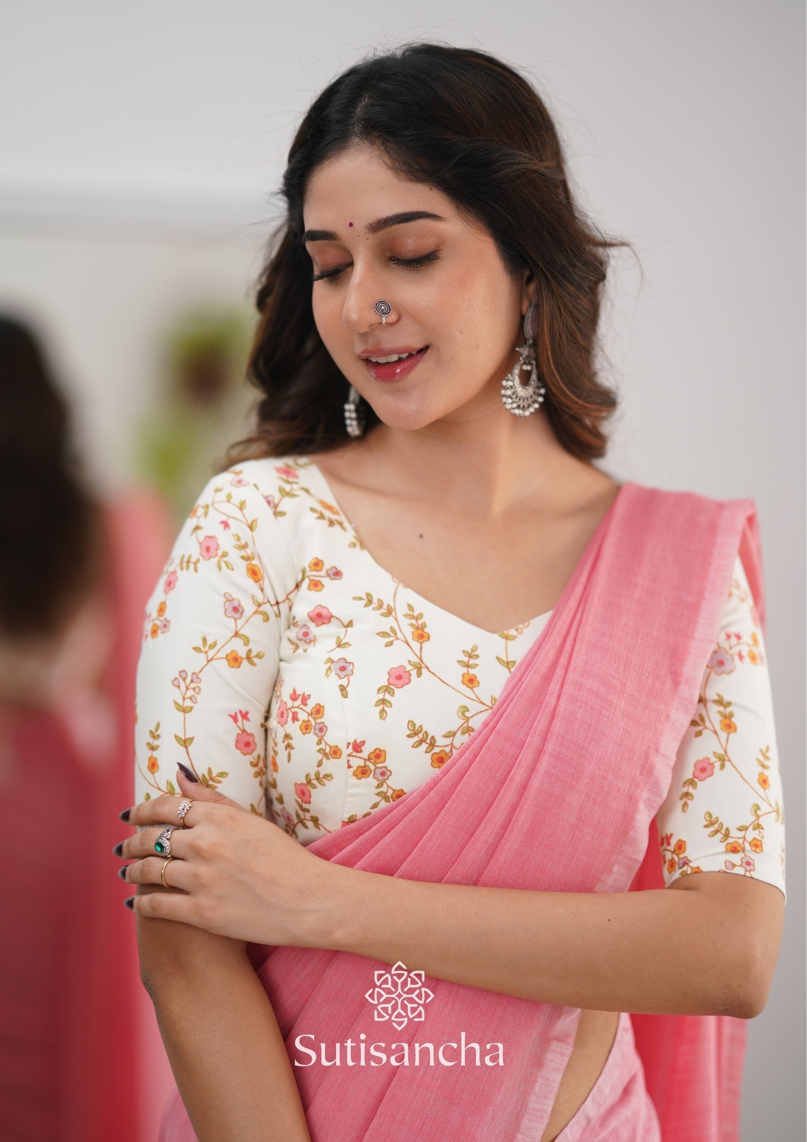 Dhiyona SS Sutisancha Peach Handloom Cotton Saree With Designer Blouse