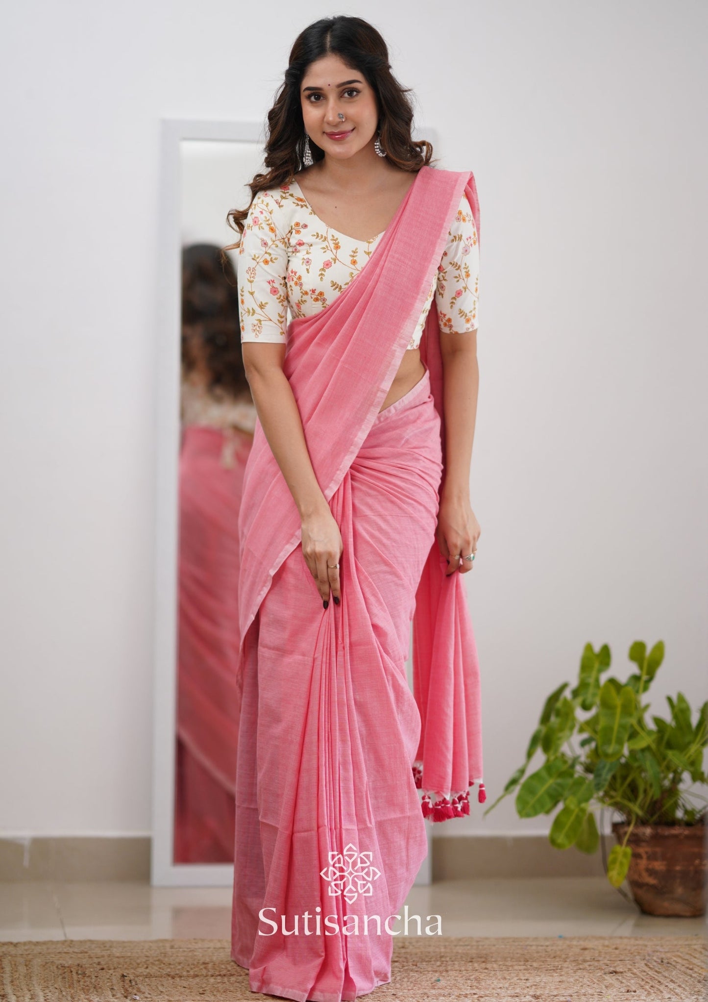 Dhiyona SS Sutisancha Peach Handloom Cotton Saree With Designer Blouse