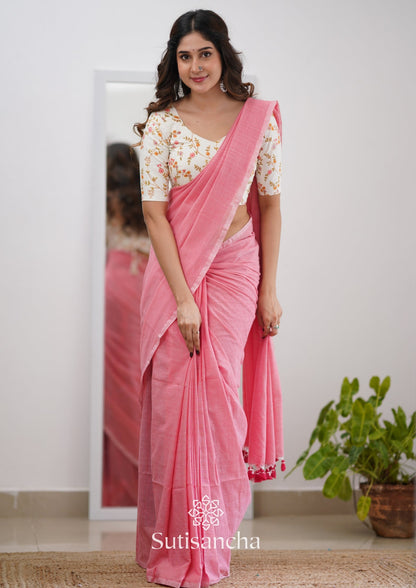 Dhiyona SS Sutisancha Peach Handloom Cotton Saree With Designer Blouse