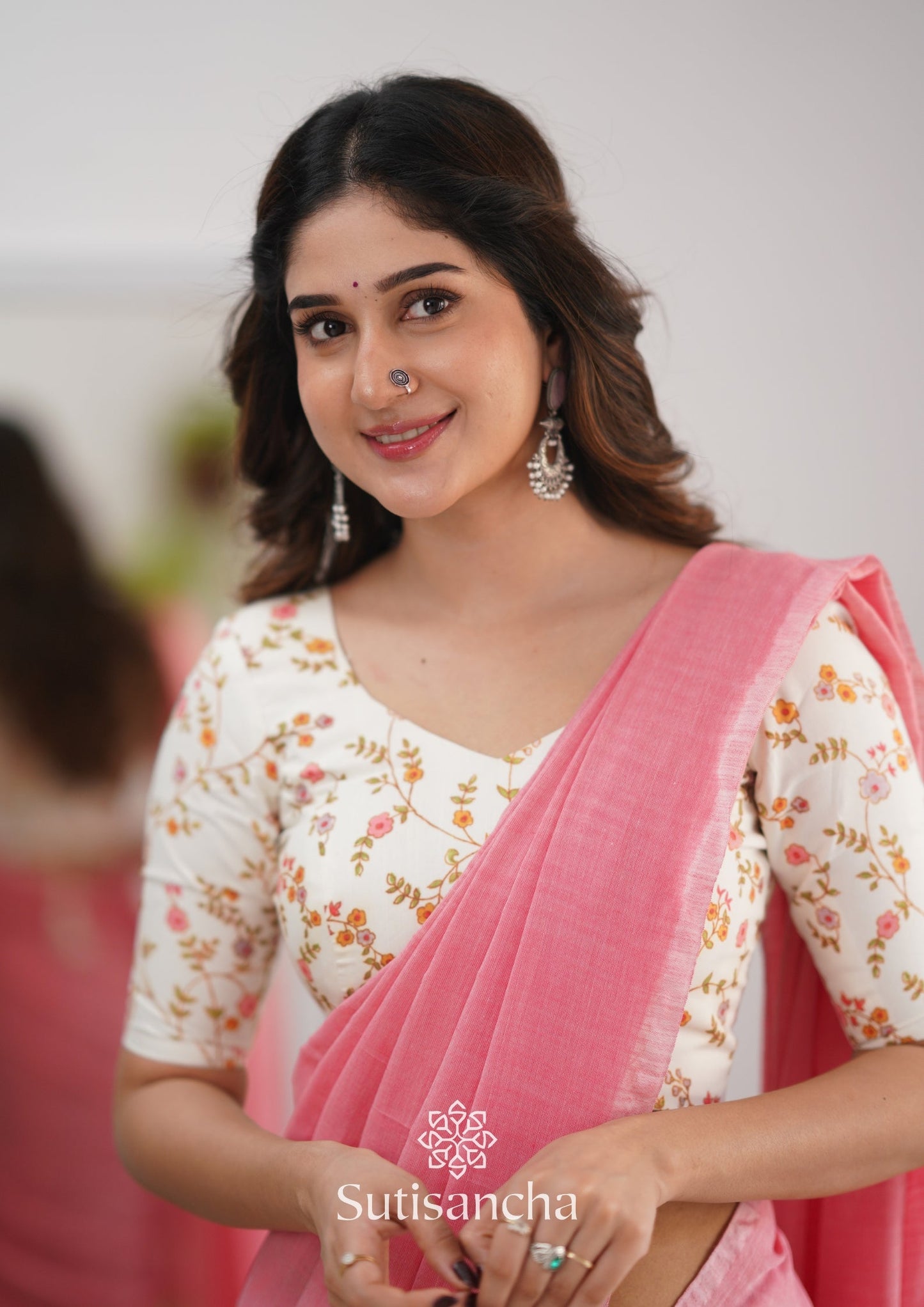 Dhiyona SS Sutisancha Peach Handloom Cotton Saree With Designer Blouse