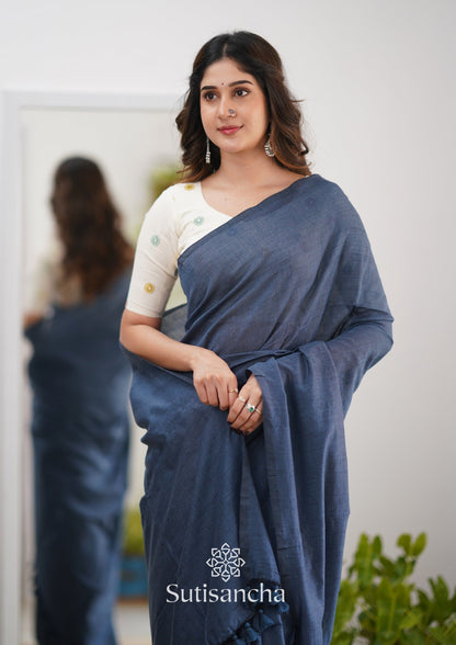 Dhiyona SS Sutisancha Grey Handloom Cotton Saree With Designer Blouse