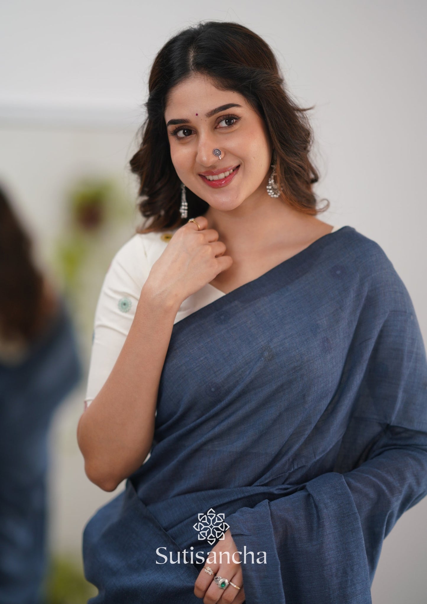 Dhiyona SS Sutisancha Grey Handloom Cotton Saree With Designer Blouse