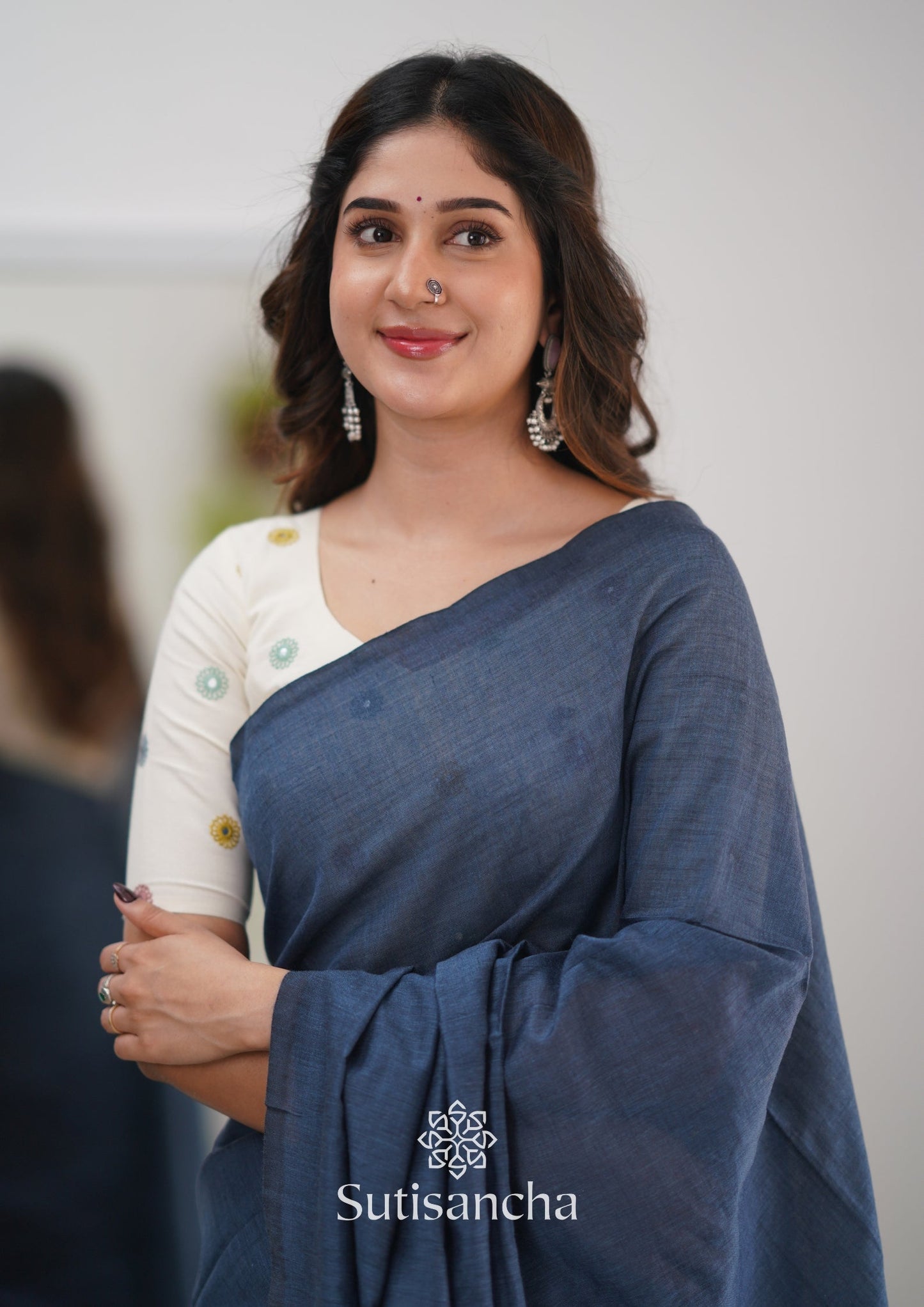 Dhiyona SS Sutisancha Grey Handloom Cotton Saree With Designer Blouse