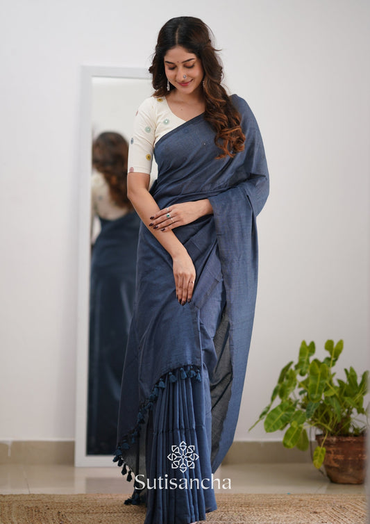 Dhiyona SS Sutisancha Grey Handloom Cotton Saree With Designer Blouse