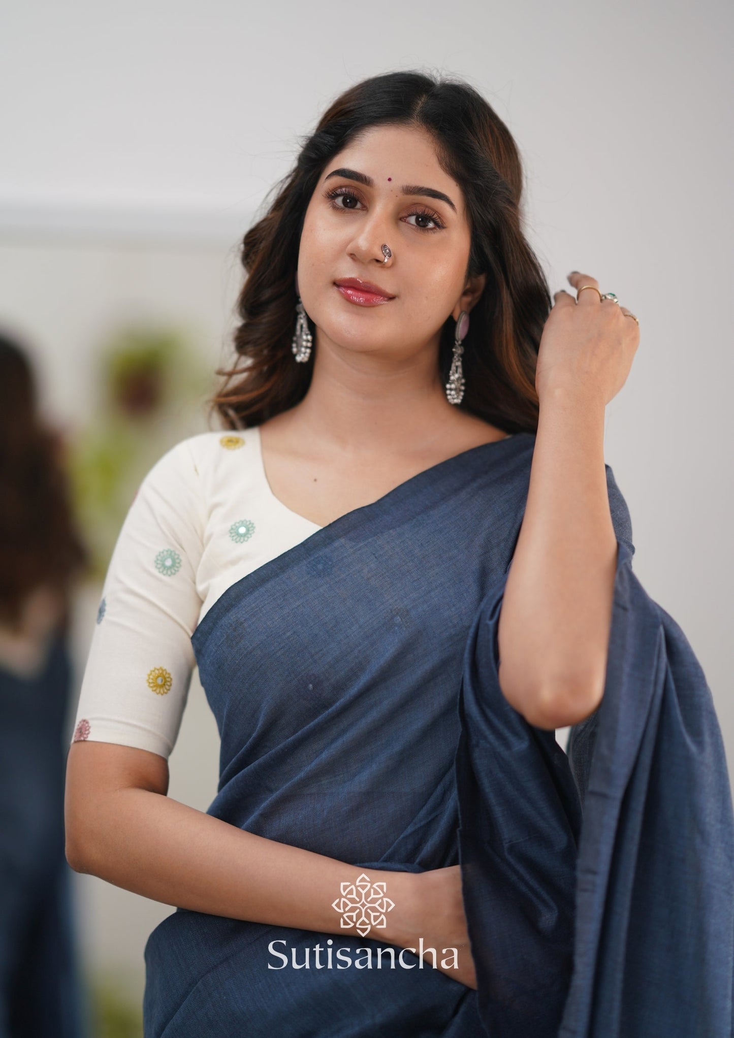 Dhiyona SS Sutisancha Grey Handloom Cotton Saree With Designer Blouse
