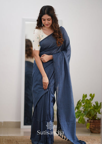 Dhiyona SS Sutisancha Grey Handloom Cotton Saree With Designer Blouse