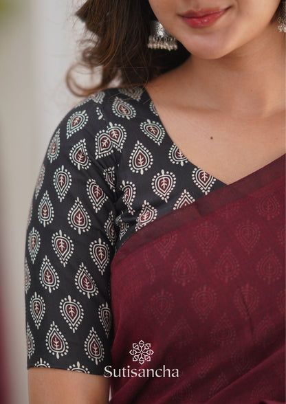 Dhiyona SS Sutisancha Maroon Handloom Cotton Saree Saree With Designer Blouse
