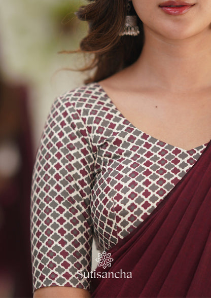 Dhiyona SS Sutisancha Maroon Handloom Cotton Saree Saree With Designer Blouse