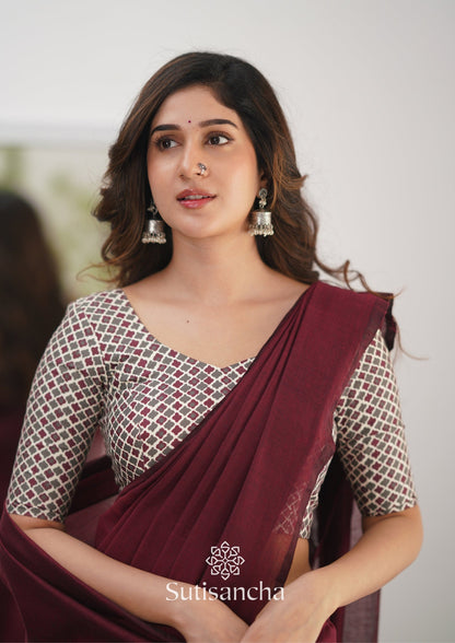 Dhiyona SS Sutisancha Maroon Handloom Cotton Saree Saree With Designer Blouse