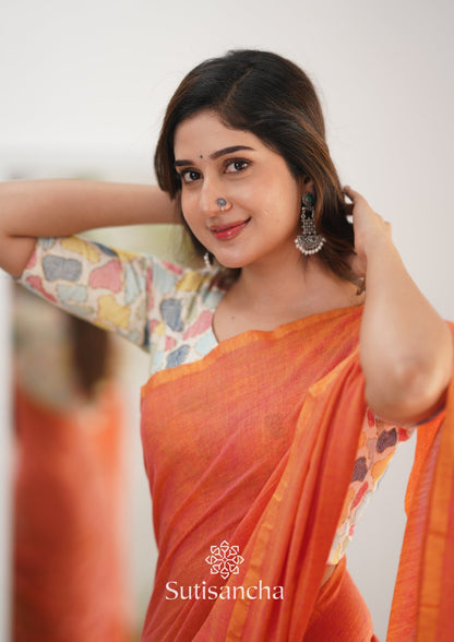 Dhiyona SS Sutisancha Peach Handloom Cotton Saree with Designer Blouse