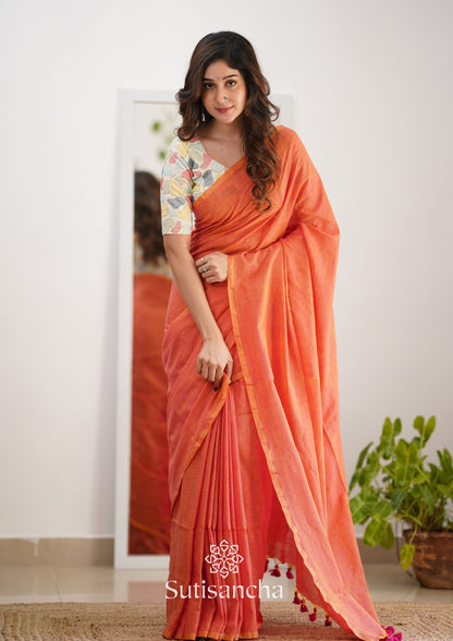 Dhiyona SS Sutisancha Peach Handloom Cotton Saree with Designer Blouse