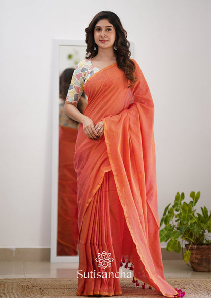 Dhiyona SS Sutisancha Peach Handloom Cotton Saree with Designer Blouse