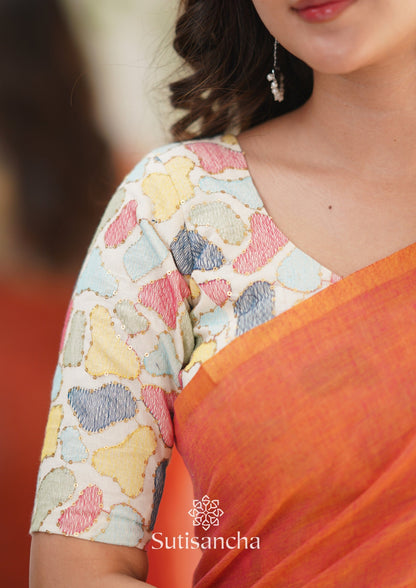 Dhiyona SS Sutisancha Peach Handloom Cotton Saree with Designer Blouse