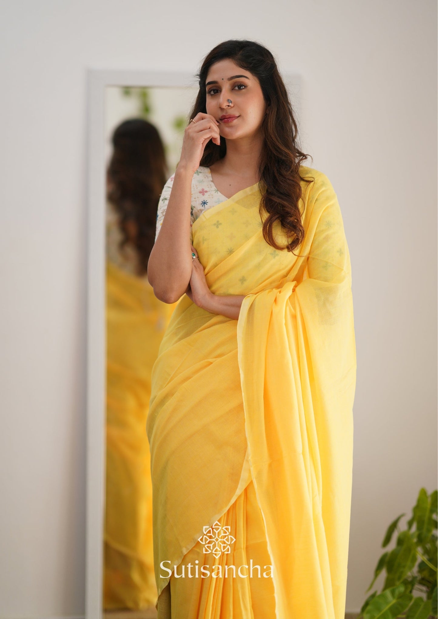 Dhiyona SS Sutisancha Yellow Handloom Cotton Saree with Designer Blouse