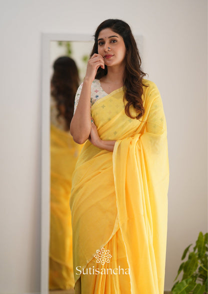 Dhiyona SS Sutisancha Yellow Handloom Cotton Saree with Designer Blouse