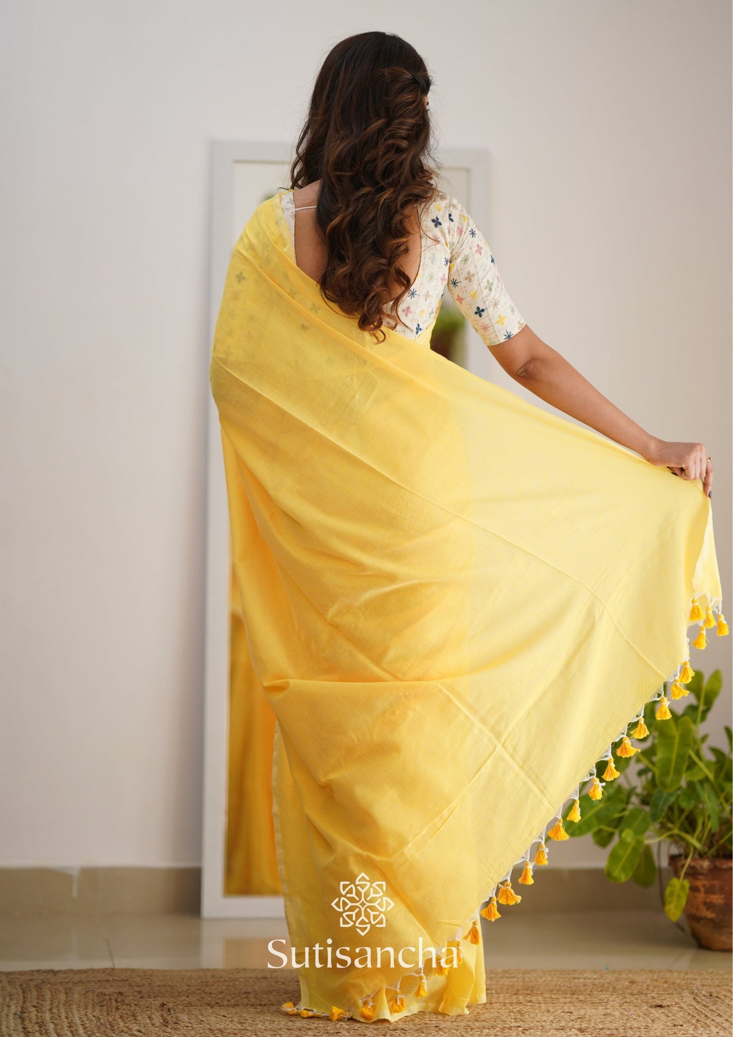 Dhiyona SS Sutisancha Yellow Handloom Cotton Saree with Designer Blouse