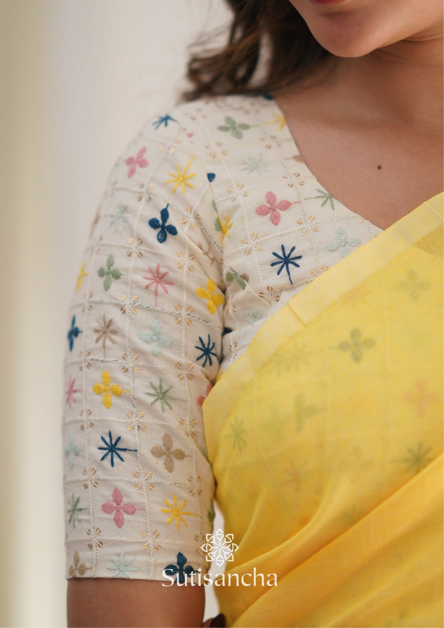 Dhiyona SS Sutisancha Yellow Handloom Cotton Saree with Designer Blouse