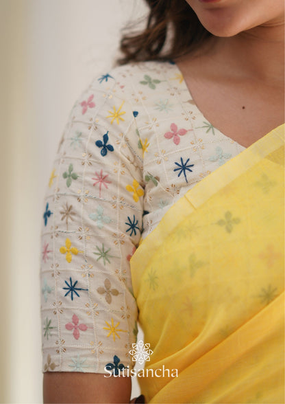Dhiyona SS Sutisancha Yellow Handloom Cotton Saree with Designer Blouse