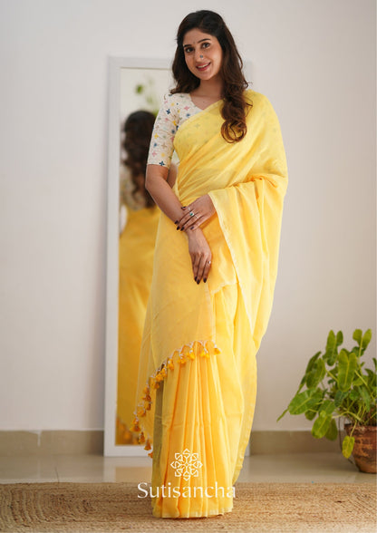 Dhiyona SS Sutisancha Yellow Handloom Cotton Saree with Designer Blouse