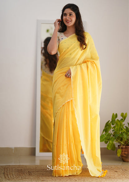 Dhiyona SS Sutisancha Yellow Handloom Cotton Saree with Designer Blouse