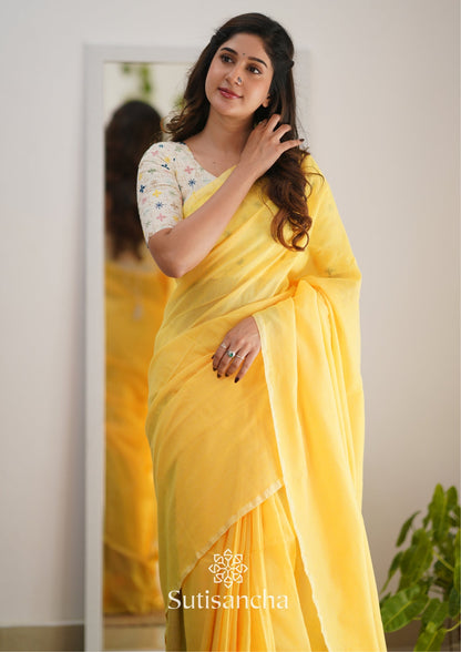 Dhiyona SS Sutisancha Yellow Handloom Cotton Saree with Designer Blouse