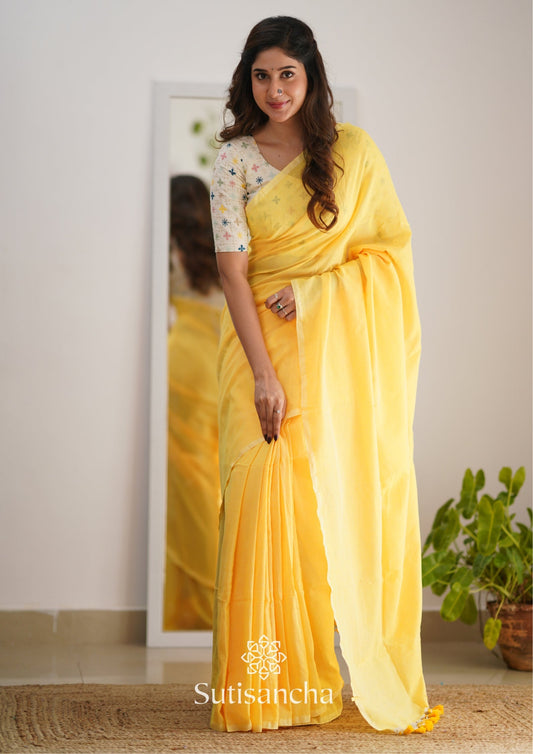 Dhiyona SS Sutisancha Yellow Handloom Cotton Saree with Designer Blouse