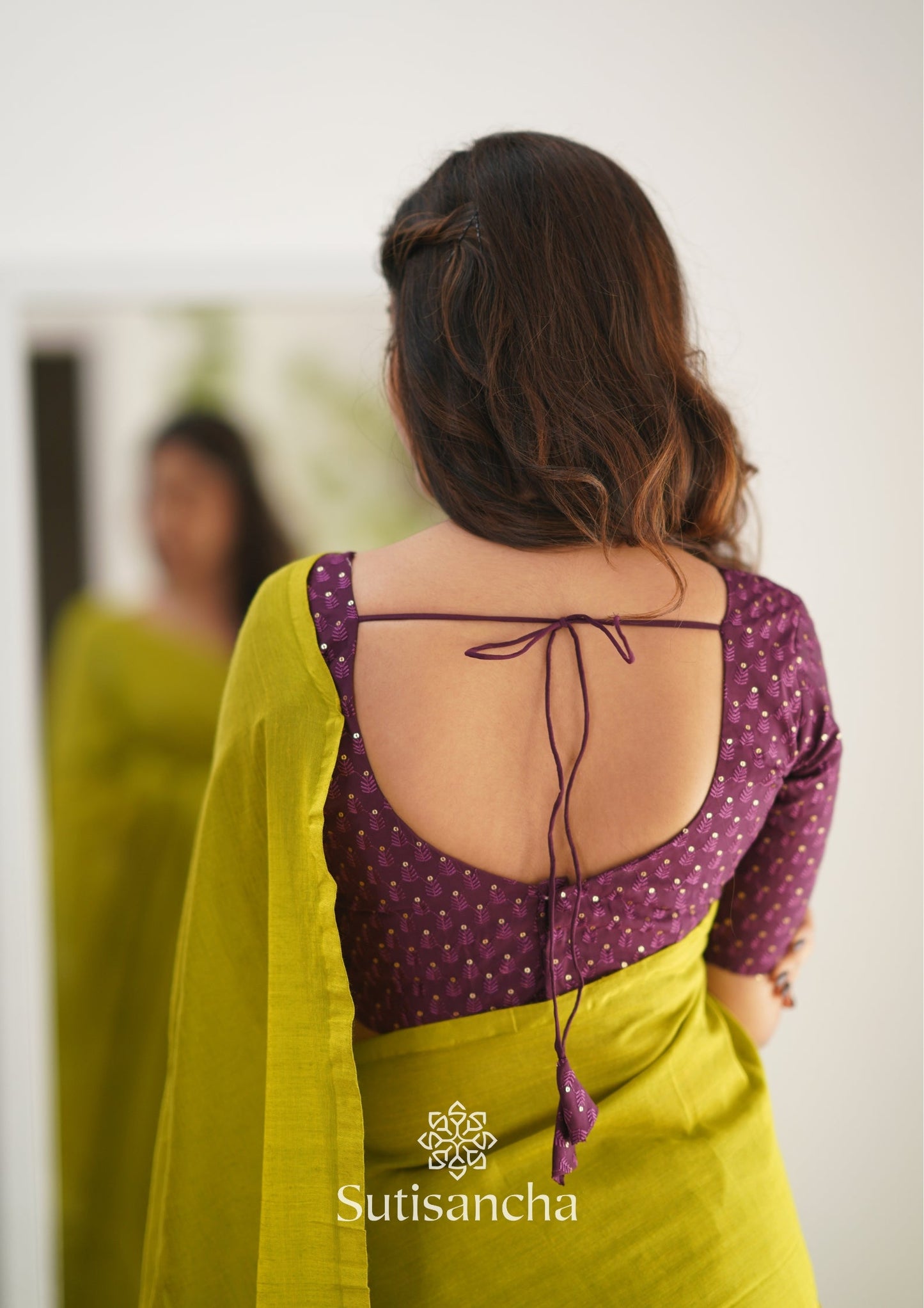Dhiyona SS Sutisancha Lime colour Handloom Cotton Saree with Designer Blouse