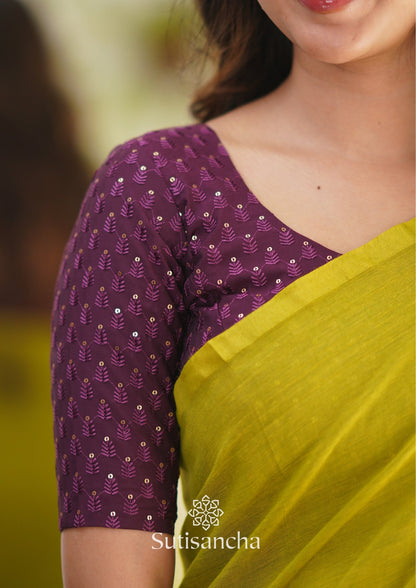 Dhiyona SS Sutisancha Lime colour Handloom Cotton Saree with Designer Blouse