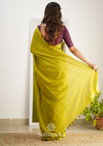 Dhiyona SS Sutisancha Lime colour Handloom Cotton Saree with Designer Blouse