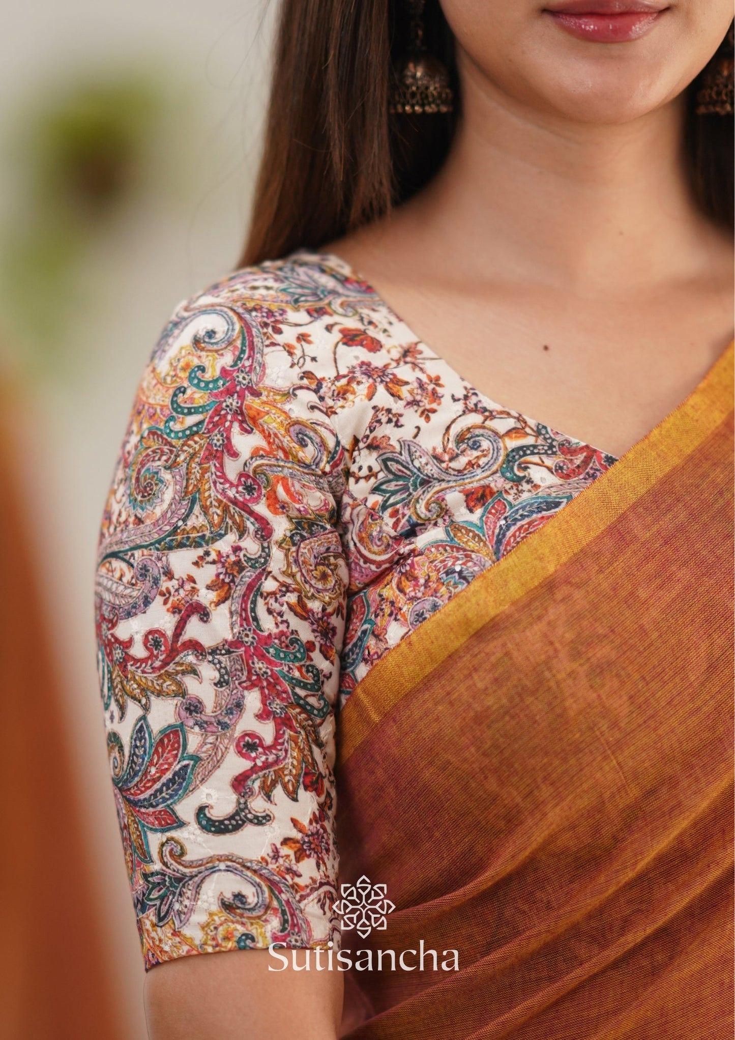 Dhiyona SS Sutisancha Rust Orange Cotton Saree Designer work Blouse
