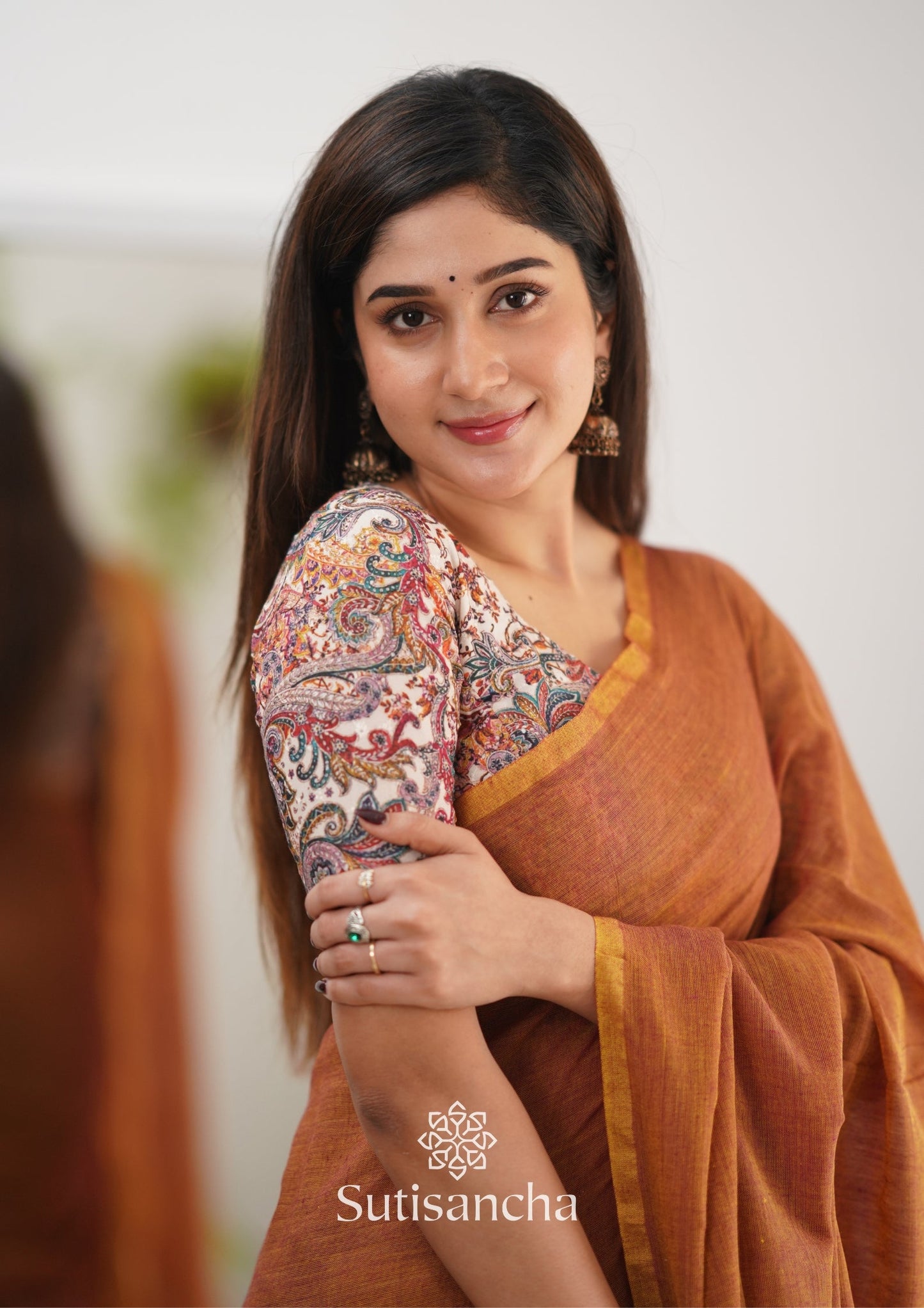 Dhiyona SS Sutisancha Rust Orange Cotton Saree Designer work Blouse