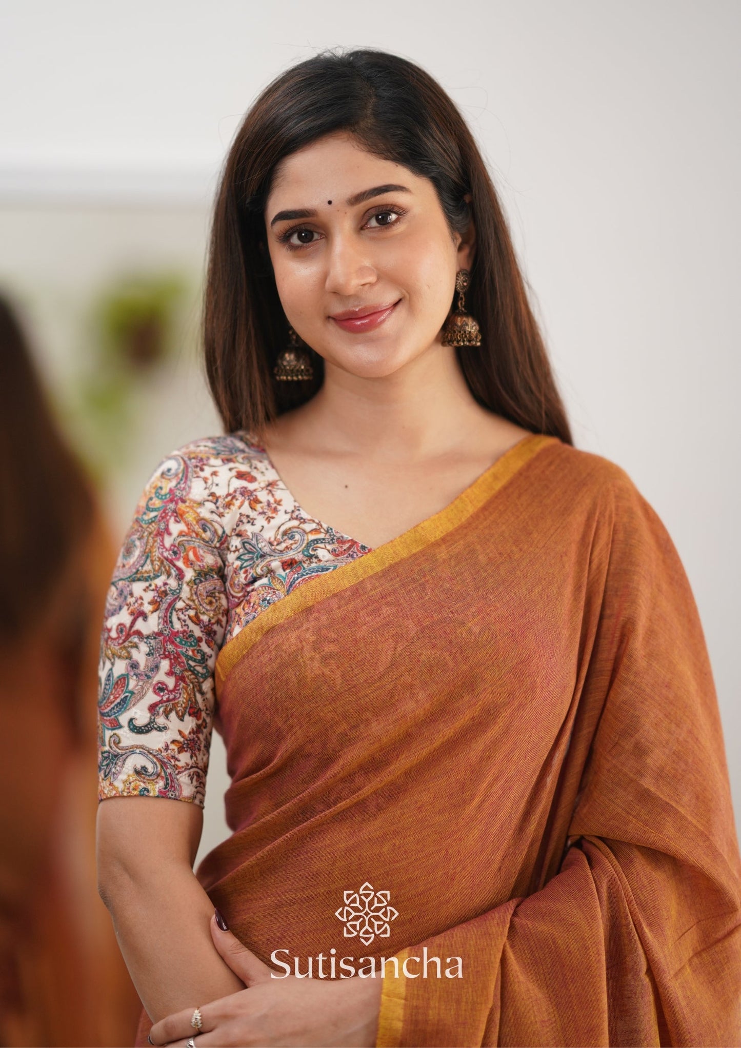 Dhiyona SS Sutisancha Rust Orange Cotton Saree Designer work Blouse