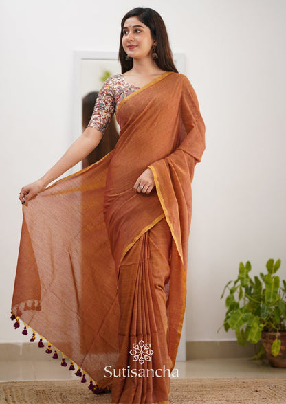 Dhiyona SS Sutisancha Rust Orange Cotton Saree Designer work Blouse